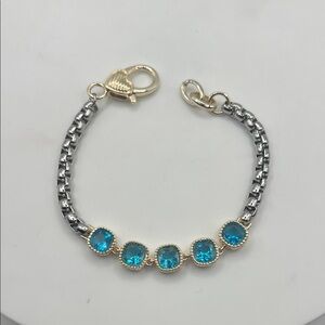 1394. 18k White Gold Plated and 18k Gold Plated Marine Blue Bracelet 7 1/4” - 8”